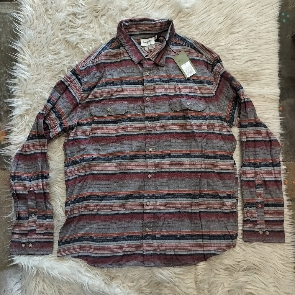 NWT Goodfellow Men's Standard Mid-Weight Flannel Slate Blue Stripe Long Sleeve